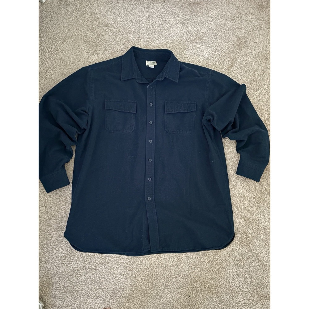 L.L. Bean Chamois Navy Blue Cloth Flannel Button Up Shirt Mens Size XXL